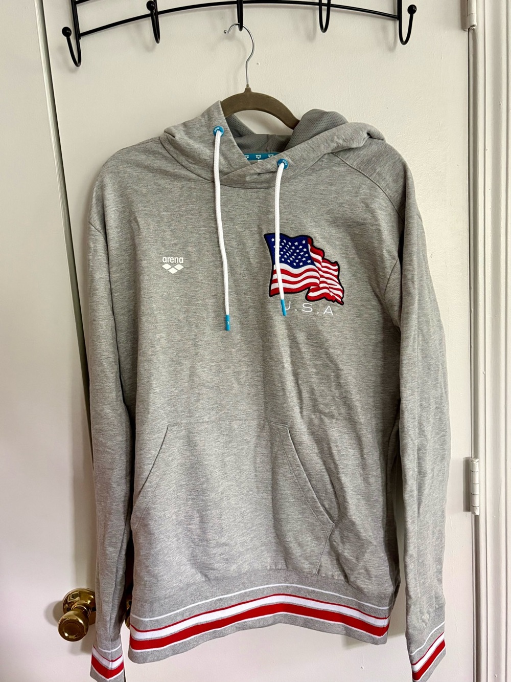 Arena USA Grey Hoodie Sweatshirt with Flag Patch